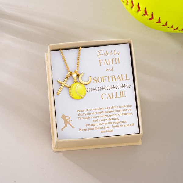 Personalized Baseball Softball Initial Cross Necklace with Box and Name Game Day Birthday Gift for Christian Sport Lover
