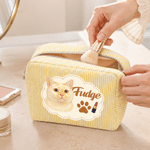 Personalised Cute Pet Photo Striped Makeup Bag with Name Travel Essential Birthday Gift for Pet Lovers