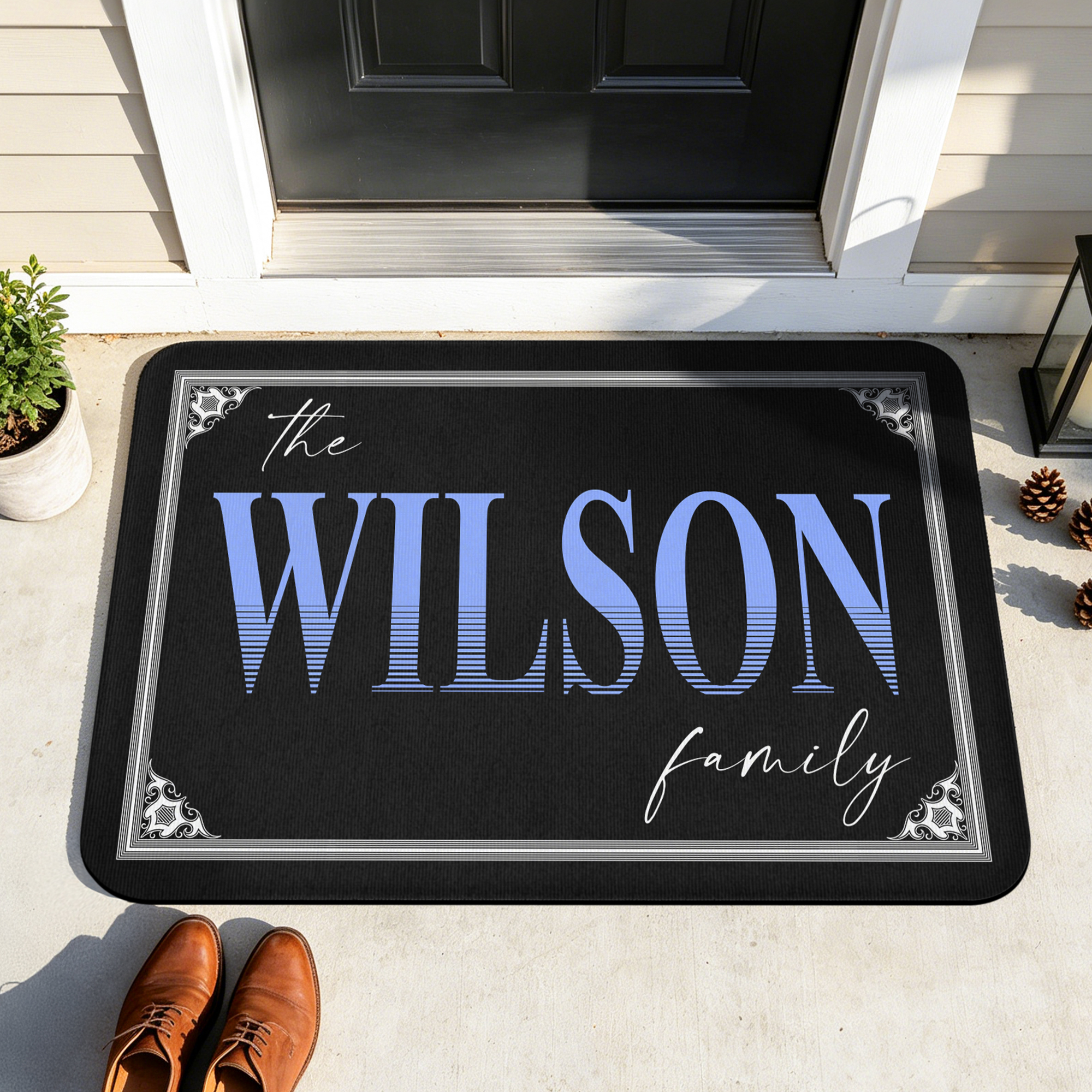 Personalisierte rutschfeste Fußmatte „The Family Design“ mit Nachnamen – Wohnaccessoire, Einweihungsgeschenk, Geschenk für das neue Zuhause für Familie und Freunde