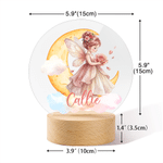 Veilleuse LED en acrylique « Fairy Moon » personnalisée avec la fleur de naissance, le prénom et un socle en bois – Cadeau d'anniversaire pour nouveau-né