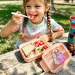 Contenitore per il pranzo personalizzato con foto di animali in stile cartone animato, adatto al microonde, con nome e posate; ideale per picnic e attività all’aperto; regalo di ritorno a scuola per g
