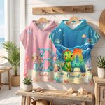 Personalised Dinosaur Mermaid Soft Kids Hooded Beach Towel with Name and Initial Beach Party Summer Vacation Birthday Gift for Boys Girls