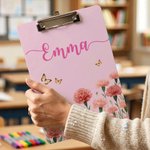 Personalised Birth Flower Butterfly Acrylic Clipboard with Name School Supplies Teacher Appreciation Week Teacher's Day Gift for Teachers Educators
