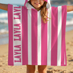 Personalized Multicolor Stripe Soft Quick Dry Hooded Beach Towel with Name Beach Party Summer Holiday Gift for Kid