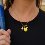 Personalized Baseball Softball Initial Cross Necklace with Box and Name Game Day Birthday Gift for Christian Sport Lover
