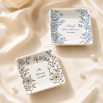 Personalized Sparrow Floral Square Ceramic Jewelry Dish with Text and Year Room Decor Anniversary Birthday Wedding Gift for Engagement Couple Woman