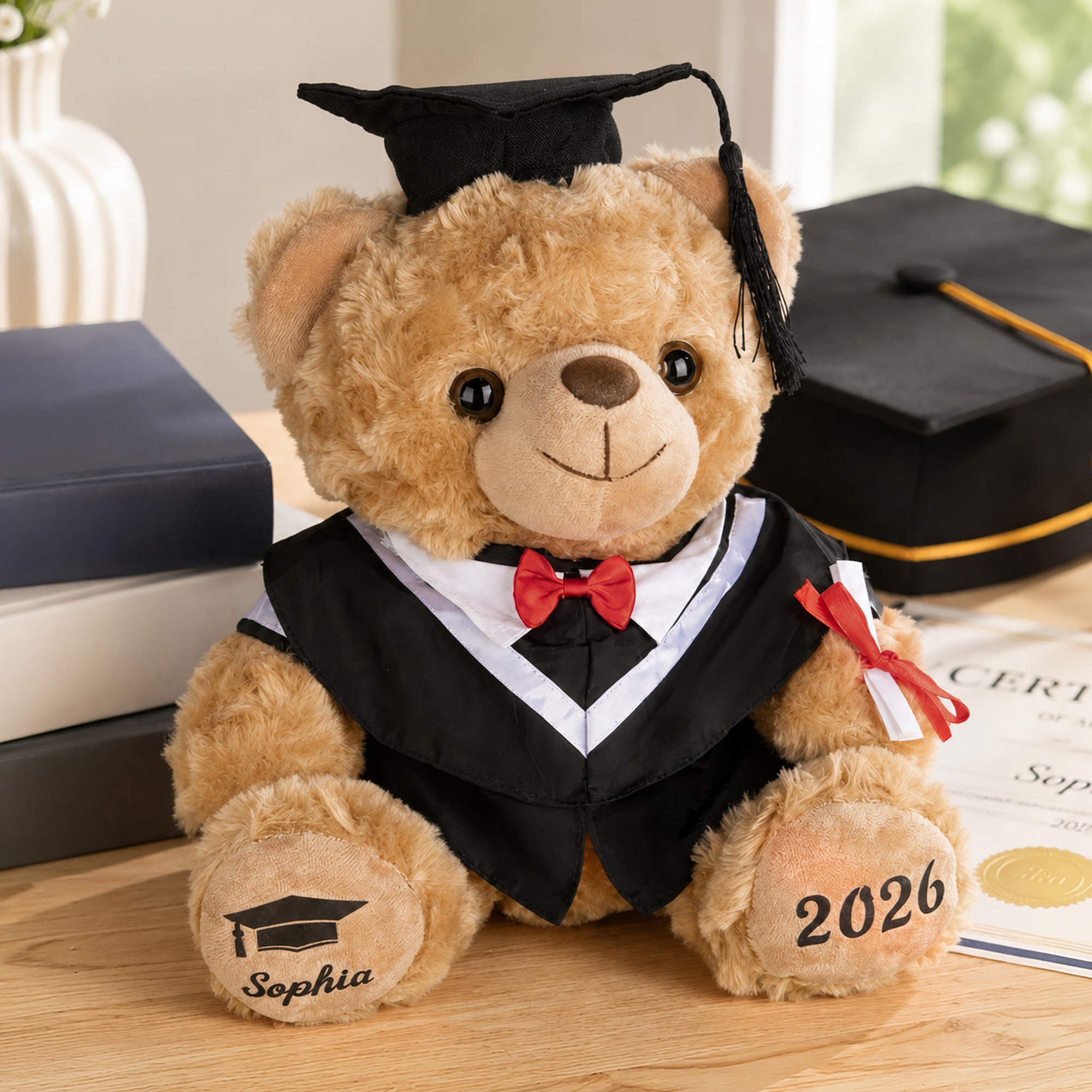Personalisierter Abschluss-Kuschelbär mit Namen und Jahr 2026 | Plüschbär mit Doktorhut und Urkunde | Erinnerung Graduierung Geschenk für Absolventen