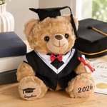 Ourson en peluche de remise des diplômes personnalisé avec nom et année - Chapeau universitaire - Cadeau pour les diplômés