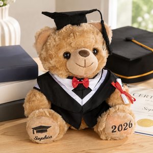 Orsetto di peluche personalizzato con toga, tocco da laurea, nome e anno - Regalo di laurea per laureati