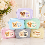 Personalised Cute Pet Photo Striped Makeup Bag with Name Travel Essential Birthday Gift for Pet Lovers