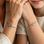 Personalised Double-Ring Rectangular Round Birthstones Adjustable Bracelet Birthday Anniversary Gift for Mother Gran Wife Girlfriend