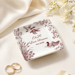 Personalized Sparrow Floral Square Ceramic Jewelry Dish with Text and Year Room Decor Anniversary Birthday Wedding Gift for Engagement Couple Woman