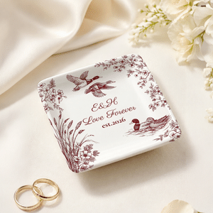 Personalized Sparrow Floral Square Ceramic Jewellery Dish with Text and Year Room Decor Anniversary Birthday Wedding Gift for Engagement Couple Woman