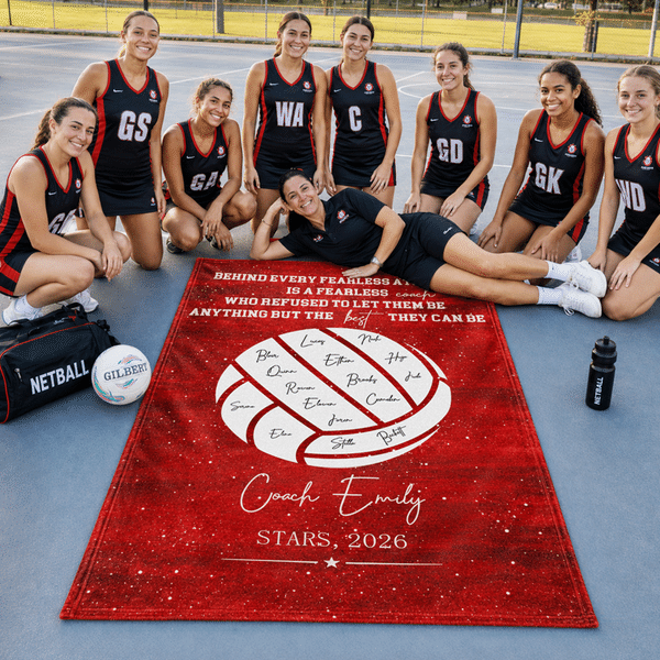 Personalised Netball Galaxy Star Style Soft Throw Blanket with Name and Year Home Decor Appreciation Team Gift for Netball Coach