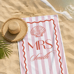 Personalised Mr and Mrs Striped Quick Dry Oversized Beach Towel with Family Name Honeymoon Wedding  Gift for Couple
