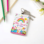 Personalised Pencil Book Bus Rainbow PU Leather ID Badge Holder with Title Surname and Grade End of Year Teacher's Day Appreciation Gift for Teacher
