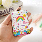Personalised Pencil Book Bus Rainbow PU Leather ID Badge Holder with Title Surname and Grade End of Year Teacher's Day Appreciation Gift for Teacher