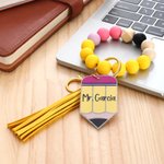 Personalised Colourful Cartoon Pencil Theme Silicone Beaded Wristlet Keyring with Text Back to School Teacher's Day Birthday Gift for Teacher Educator