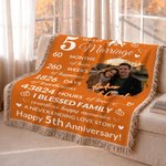 Personalized Wedding Anniversary Design Photo Tassel Soft Throw Blanket with Couple Name and Number Valentine's Day Anniversary Gift for Couple