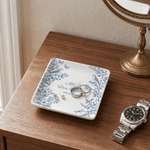 Personalized Sparrow Floral Square Ceramic Jewelry Dish with Text and Year Room Decor Anniversary Birthday Wedding Gift for Engagement Couple Woman