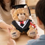 Ourson en peluche de remise des diplômes personnalisé avec nom et année - Chapeau universitaire - Cadeau pour les diplômés