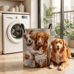 Personalised Oil Painting Style Pet Photo Large Capacity Laundry Basket with Name and Handle Nursery Decor Birthday Gift for Pet Owner Lover