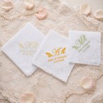 Personalised Floral Initial 100% Cotton Wedding Lace Handkerchief with Embroidered Date and Name Bridal Shower Wedding Gift for Bride