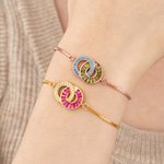 Personalised Double-Ring Rectangular Round Birthstones Adjustable Bracelet Birthday Anniversary Gift for Mother Gran Wife Girlfriend