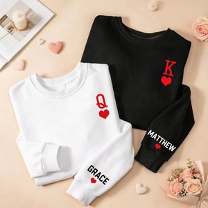 Personalized Romantic  King & Queen 100% Cotton Sweatshirt with Text Engagement Anniversary Valentine's Day Gift for Couples