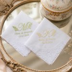 Personalised Floral Initial 100% Cotton Wedding Lace Handkerchief with Embroidered Date and Name Bridal Shower Wedding Gift for Bride