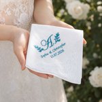 Personalised Floral Initial 100% Cotton Wedding Lace Handkerchief with Embroidered Date and Name Bridal Shower Wedding Gift for Bride