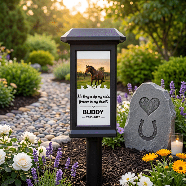 Personalized Pet Horse Photo Text Solar Garden Light with Name and Year Garden Decor Memorial Sympathy Gift for Horse Owners