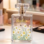 Personlig glassparfymeflaske med fødselsblomst og navn – kan fylles på igjen – til daglig bruk og reise – en perfekt bursdagsgave til kvinner, jenter og venner