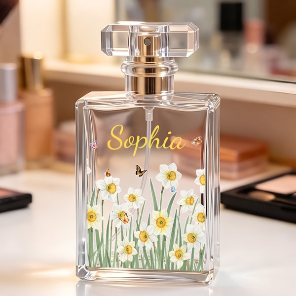 Personalized Birth Flower Glass Refillable Perfume Bottle with Name Daily Use Travel Atomizer Birthday Gift for Women Girls Friends