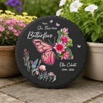 Personalised Birth Flower Butterfly Heart Circle Shaped Garden Stone with Name and Year Garden Decor Memorial Gift for Family