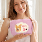 Personalised Cute Pet Photo Striped Makeup Bag with Name Travel Essential Birthday Gift for Pet Lovers