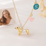 Personalised Cute Dachshund Bone Necklace with Initial Pendant Dainty Jewellery Birthday Appreciation Gift for Pet Lovers
