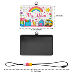 Personalised Pencil Book Bus Rainbow PU Leather ID Badge Holder with Title Surname and Grade End of Year Teacher's Day Appreciation Gift for Teacher