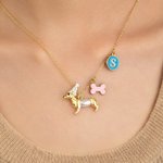 Personalised Cute Dachshund Bone Necklace with Initial Pendant Dainty Jewellery Birthday Appreciation Gift for Pet Lovers