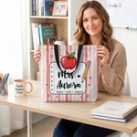 Henkilökohtainen Apple Pencil -muistikirja, monivärinen raidallinen, iso kangaskassi, tekstillä varustettu, päivittäiseen käyttöön, koulun alkuun, opettajien päivän lahja opettajille ja kasvattajille