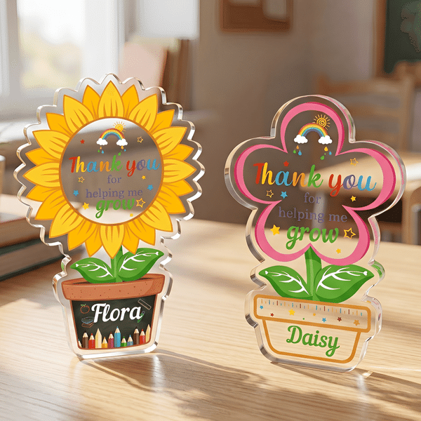 Personalised Sunflower Thank You for Helping Me Grow Acrylic Plaque with Name Teacher's Day Appreciation Gift for Teachers