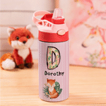 Personalised Cute Animal Stripe 12 oz Insulated Kid Water Bottle with Initial and Name Back to School Birthday Gift for Boys Girls Students
