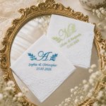 Personalised Floral Initial 100% Cotton Wedding Lace Handkerchief with Embroidered Date and Name Bridal Shower Wedding Gift for Bride
