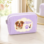 Personalised Cute Pet Photo Striped Makeup Bag with Name Travel Essential Birthday Gift for Pet Lovers