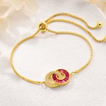 Personalised Double-Ring Rectangular Round Birthstones Adjustable Bracelet Birthday Anniversary Gift for Mother Gran Wife Girlfriend