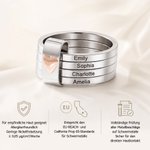Personalisierte Sterlingsilber Herz Stapelringe mit 2-7 Namen Gravur Familie Schmuck Muttertag Geburtstag Geschenk für Mama Oma Damen