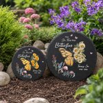 Personalised Birth Flower Butterfly Heart Circle Shaped Garden Stone with Name and Year Garden Decor Memorial Gift for Family