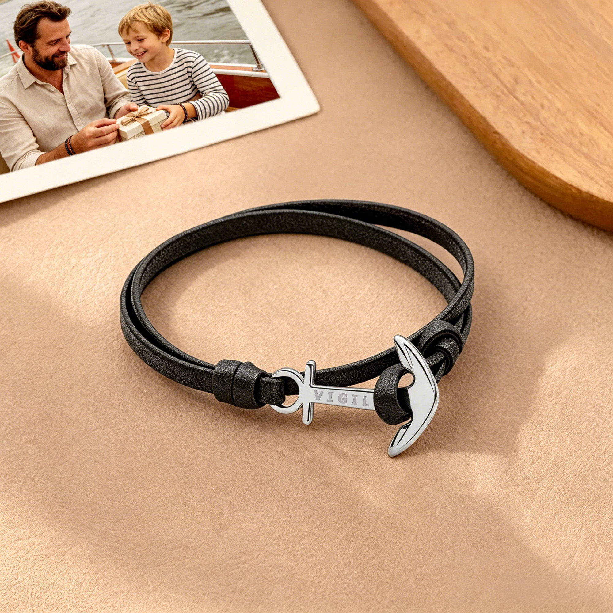 Personalized Anchor Unique PU Leather Bracelet with Name Daily Wear Birthday Gift for Man Husband