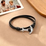 Personalized Anchor Unique PU Leather Bracelet with Name Daily Wear Birthday Gift for Man Husband