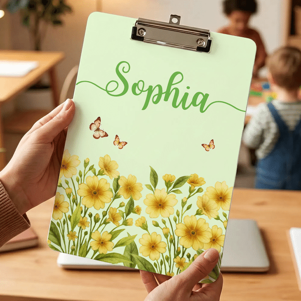 Personalised Birth Flower Butterfly Acrylic Clipboard with Name School Supplies Teacher Appreciation Week Teacher's Day Gift for Teachers Educators